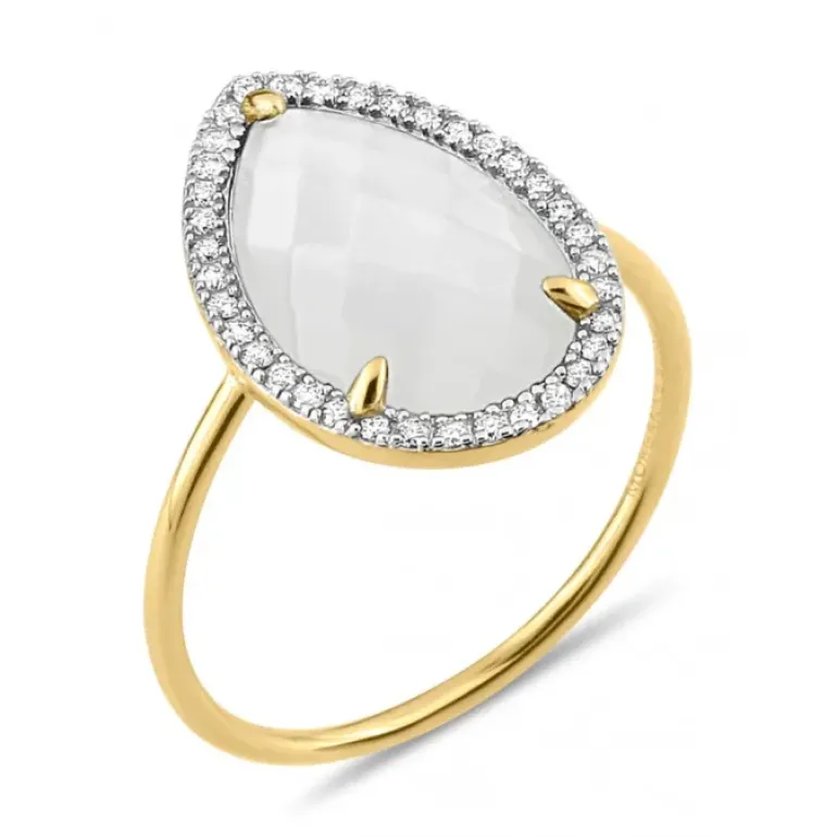 BAGUE ALMA NACRE BLANCHE ET DIAMANTS OR JAUNE
