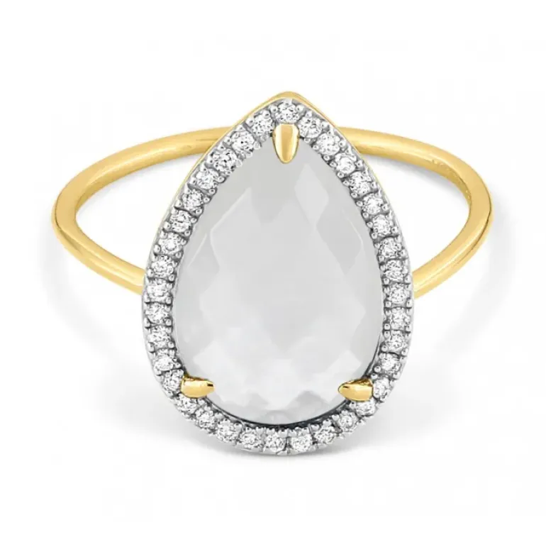 BAGUE ALMA NACRE BLANCHE ET DIAMANTS OR JAUNE