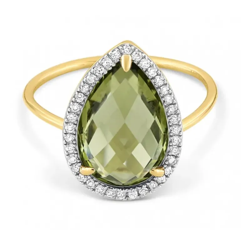 BAGUE ALMA QUARTZ OLIVE ET DIAMANTS OR JAUNE