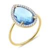 BAGUE ALMA TOPAZE SWISS BLUE ET DIAMANTS OR JAUNE