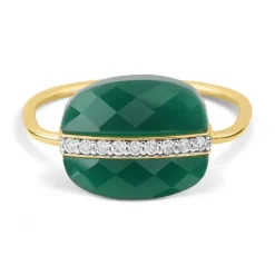 BAGUE AURORE AGATE VERTE ET DIAMANTS OR JAUNE