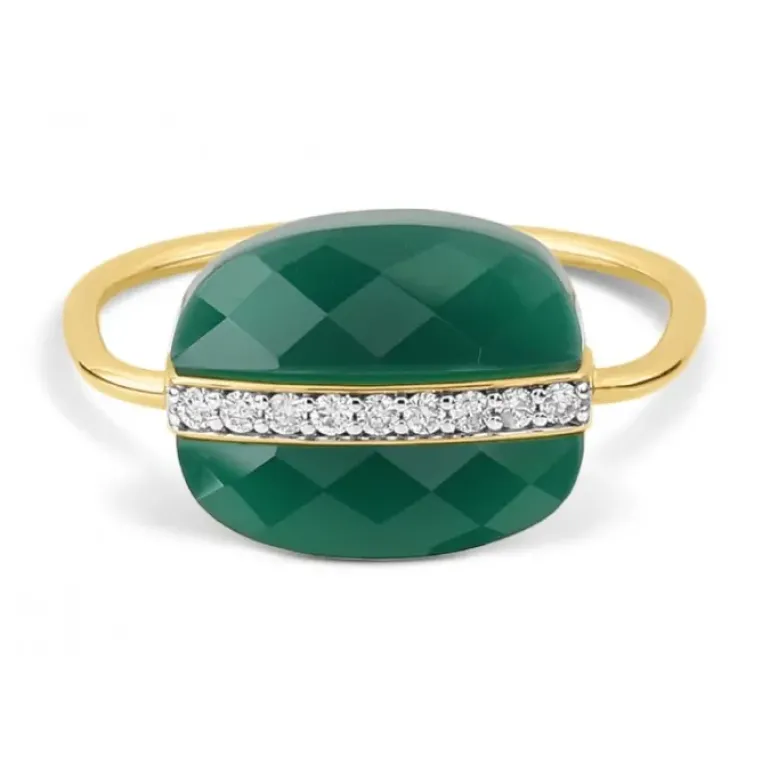 BAGUE AURORE AGATE VERTE ET DIAMANTS OR JAUNE