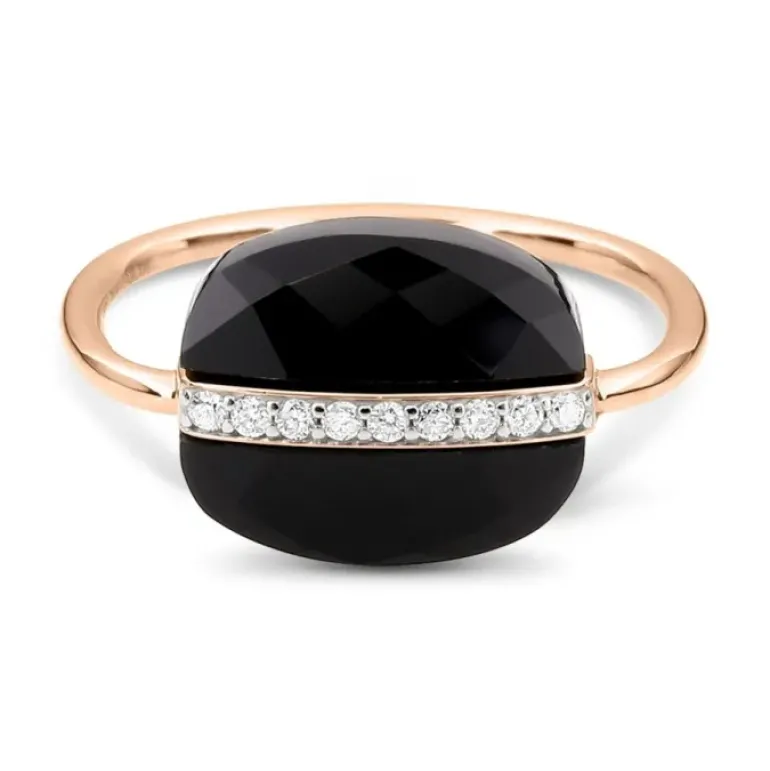 BAGUE AURORE ONYX ET DIAMANTS OR ROSE