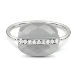 BAGUE AURORE PIERRE DE LUNE GRISE ET DIAMANTS OR BLANC