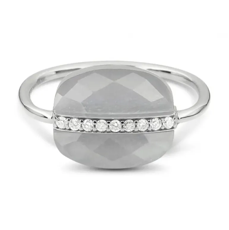 BAGUE AURORE PIERRE DE LUNE GRISE ET DIAMANTS OR BLANC