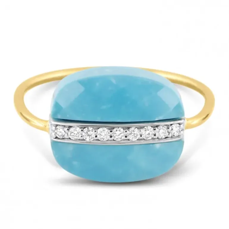 BAGUE AURORE TURQUOISE ET DIAMANTS OR JAUNE