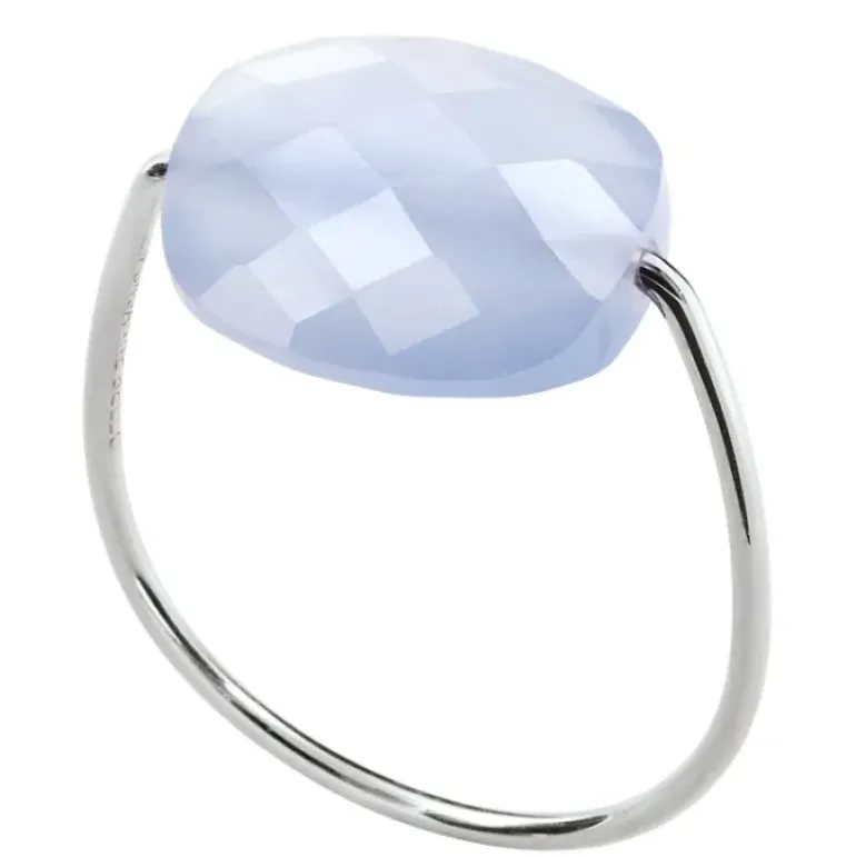 BAGUE OR BLANC COUSSIN AGATE BLEUE DENTELLE
