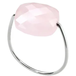BAGUE OR BLANC COUSSIN QUARTZ ROSE POUDRE