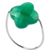 BAGUE OR BLANC TREFLE AGATE VERTE