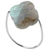 BAGUE OR BLANC TREFLE LABRADORITE
