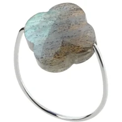 BAGUE OR BLANC TREFLE LABRADORITE