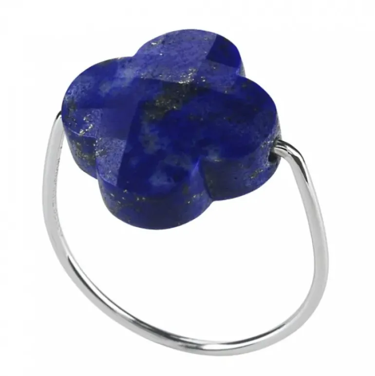 BAGUE OR BLANC TREFLE LAPIS LAZULI