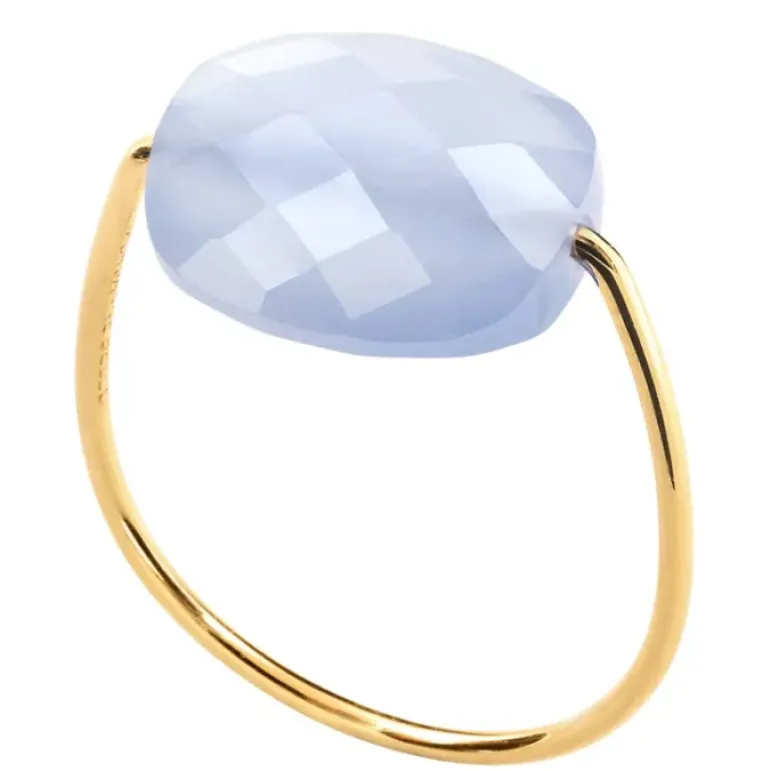 BAGUE OR JAUNE COUSSIN AGATE BLEUE DENTELLE