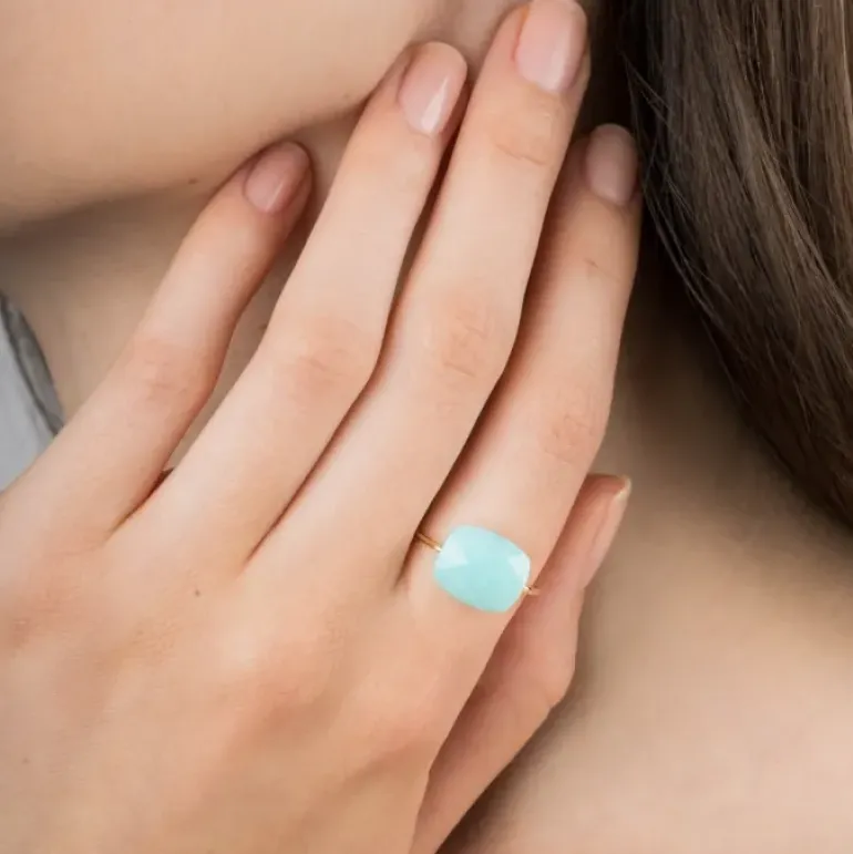 BAGUE OR JAUNE COUSSIN AMAZONITE
