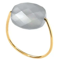 BAGUE OR JAUNE COUSSIN PIERRE DE LUNE GRISE