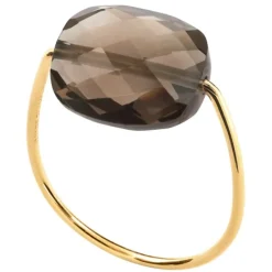 BAGUE OR JAUNE COUSSIN QUARTZ FUME