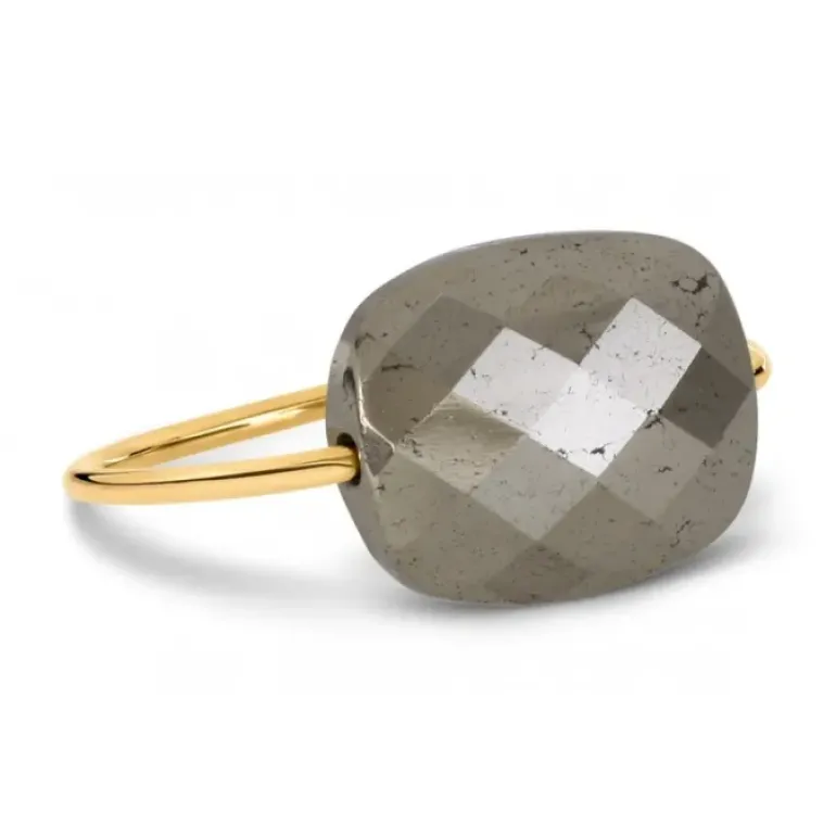 BAGUE OR JAUNE PYRITE COUSSIN