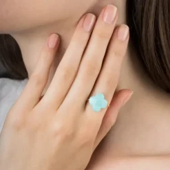BAGUE OR JAUNE TREFLE AMAZONITE