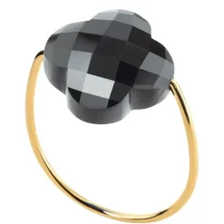 BAGUE OR JAUNE TREFLE HÉMATITE