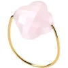 BAGUE OR JAUNE TREFLE QUARTZ ROSE POUDRE