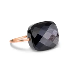 BAGUE OR ROSE COUSSIN OVERSIZE PIERRE DE LUNE HYPERSTENE