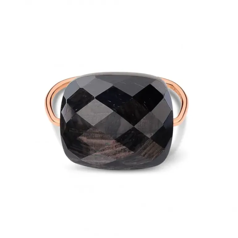BAGUE OR ROSE COUSSIN OVERSIZE PIERRE DE LUNE HYPERSTENE