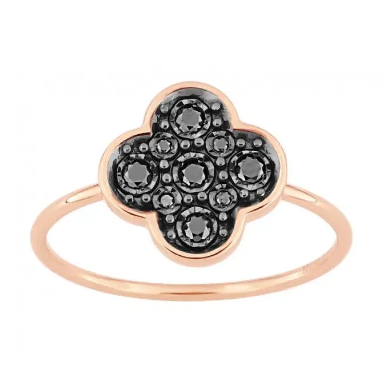 BAGUE SERTI DIAMANTS NOIRS OR ROSE