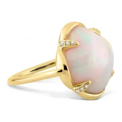 BAGUE SONGE OPALE ETHIOPIENNE + DIAMANTS OR JAUNE