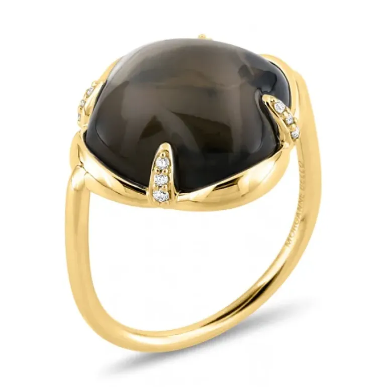BAGUE SONGE QUARTZ FUME + DIAMANTS OR JAUNE