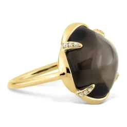 BAGUE SONGE QUARTZ FUME + DIAMANTS OR JAUNE