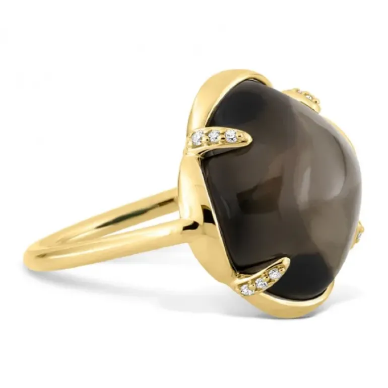 BAGUE SONGE QUARTZ FUME + DIAMANTS OR JAUNE