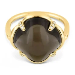 BAGUE SONGE QUARTZ FUME + DIAMANTS OR JAUNE