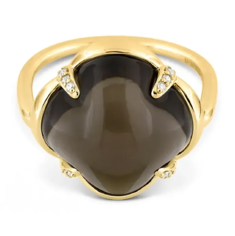 BAGUE SONGE QUARTZ FUME + DIAMANTS OR JAUNE
