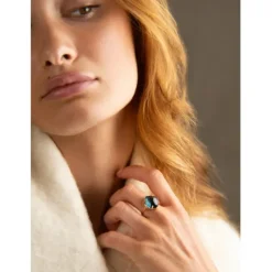 BAGUE SONGE TOPAZE BLUE LONDON + DIAMANTS OR JAUNE