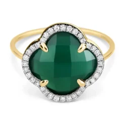 BAGUE VICTORIA DIAMANTS AGATE VERTE + DIAMANTS OR JAUNE