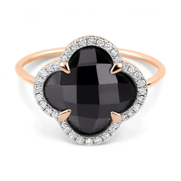 BAGUE VICTORIA DIAMANTS ONYX + DIAMANTS OR ROSE