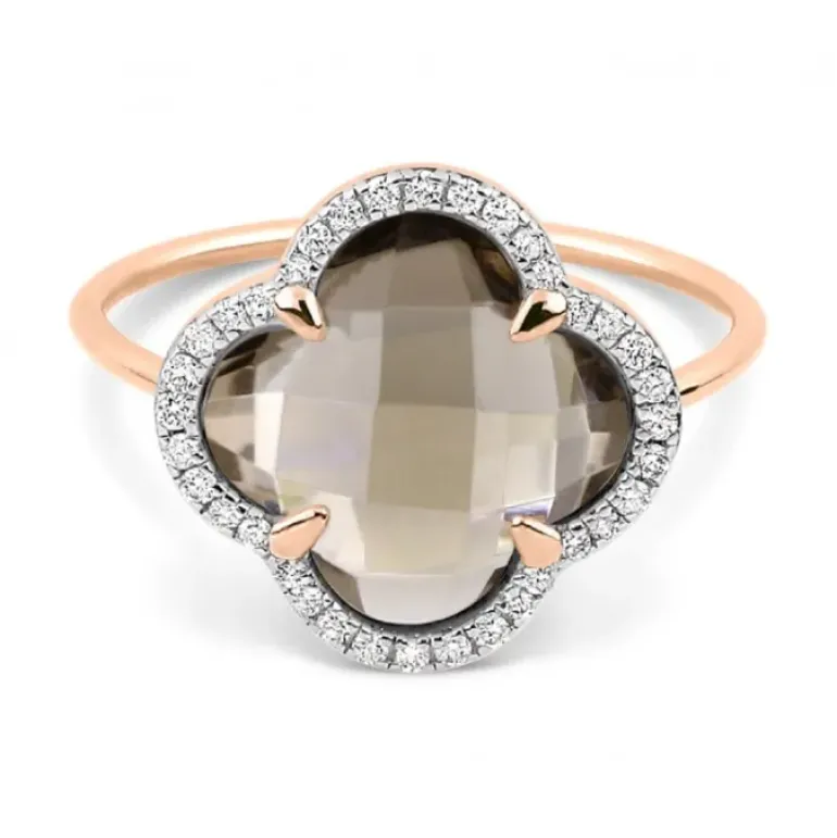 BAGUE VICTORIA DIAMANTS QUARTZ FUME + DIAMANTS OR ROSE