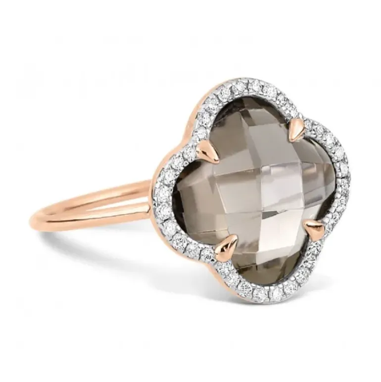 BAGUE VICTORIA DIAMANTS QUARTZ FUME + DIAMANTS OR ROSE