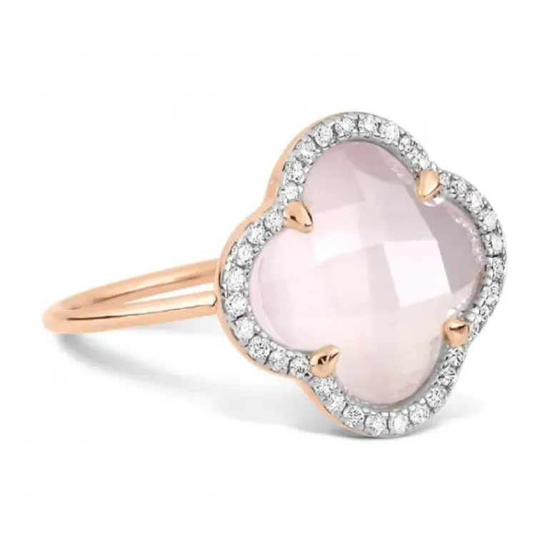 BAGUE VICTORIA DIAMANTS QUARTZ ROSE MILKY + DIAMANTS OR ROSE