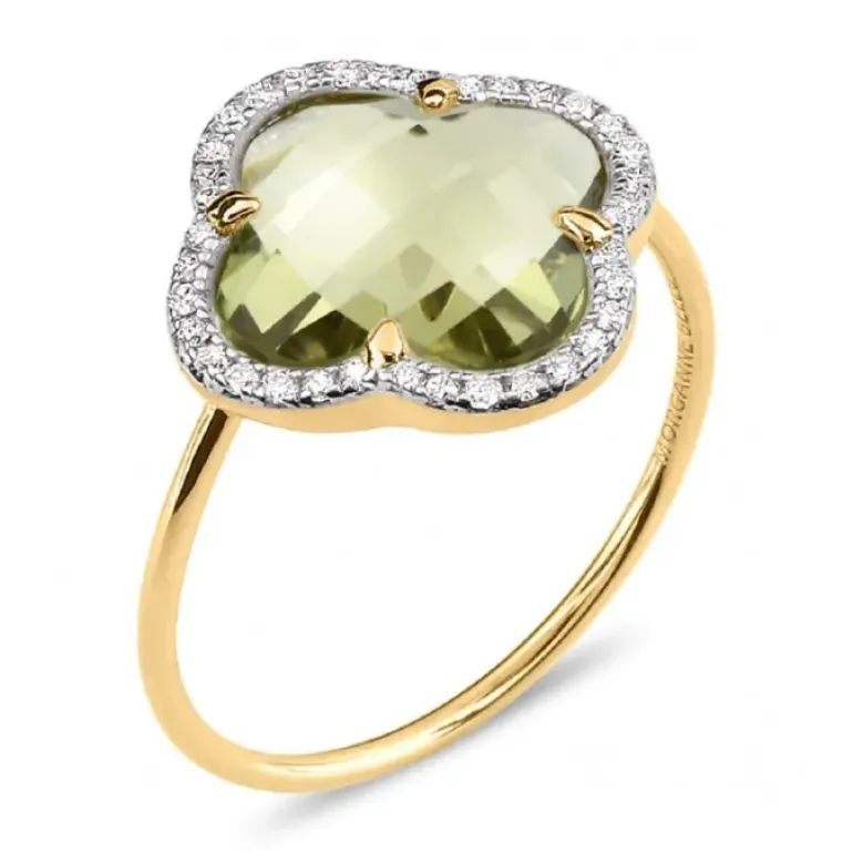 BAGUE VICTORIA DIAMANTS QUARTZ OLIVE + DIAMANTS OR JAUNE