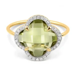 BAGUE VICTORIA DIAMANTS QUARTZ OLIVE + DIAMANTS OR JAUNE