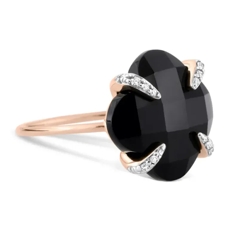 BAGUE VICTORIA LYS ONYX ET DIAMANTS OR ROSE