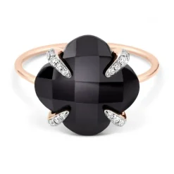 BAGUE VICTORIA LYS ONYX ET DIAMANTS OR ROSE