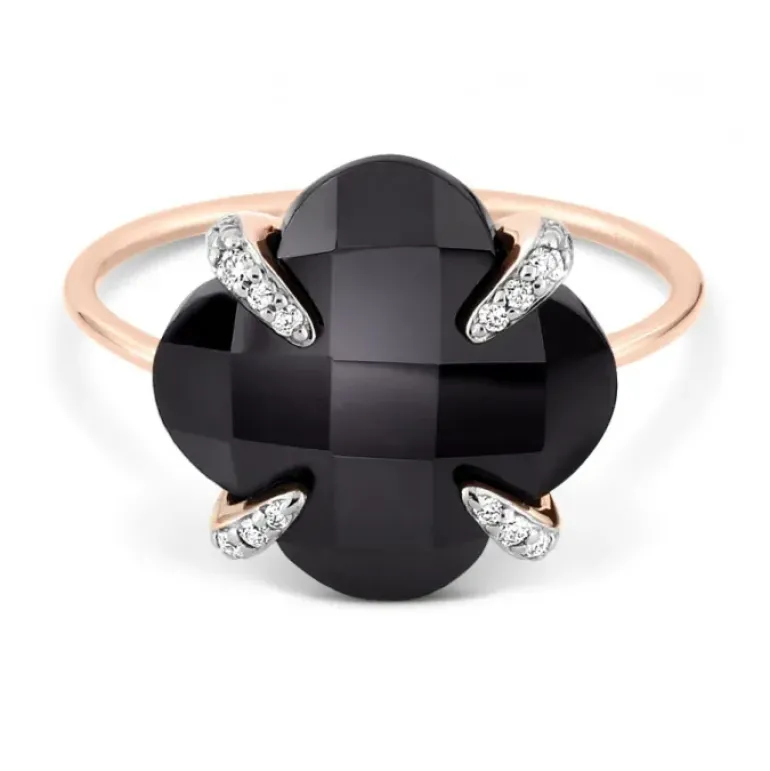 BAGUE VICTORIA LYS ONYX ET DIAMANTS OR ROSE