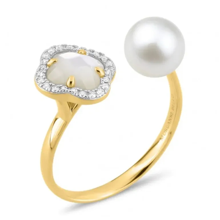 BAGUE VICTORIA PERLES ET NACRE BLANCHE + DIAMANTS OR JAUNE