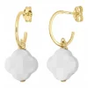 BOUCLES D'OREILLES AGATE BLANCHE PETIT TREFLE OR JAUNE
