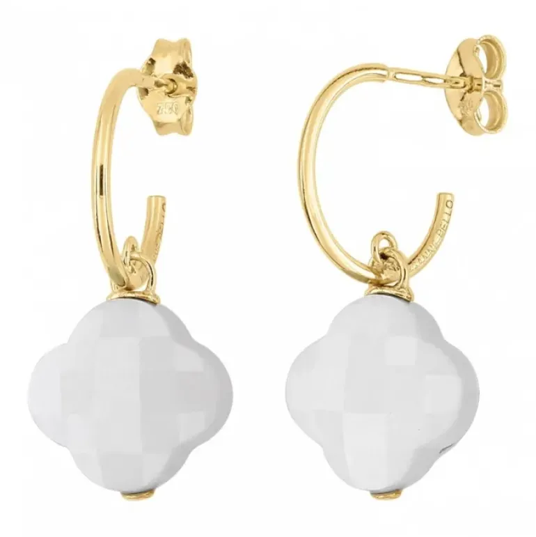 BOUCLES D'OREILLES AGATE BLANCHE PETIT TREFLE OR JAUNE
