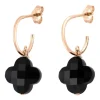 BOUCLES D'OREILLES ONYX PETIT TREFLE OR ROSE