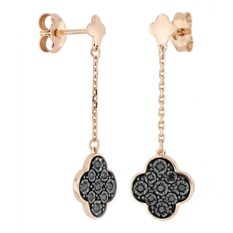 BOUCLES D'OREILLES PENDANTES SERTI DIAMANTS NOIRS OR ROSE