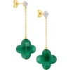 BOUCLES D'OREILLES PENDANTES AGATE VERTE + DIAMANTS OR JAUNE